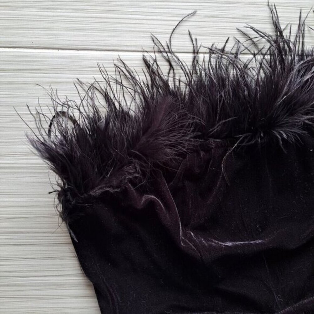 Flying Tomato Velvet Wide Leg Sleeveless Romper Feathers Black Size Large Fairy - Picture 2 of 9